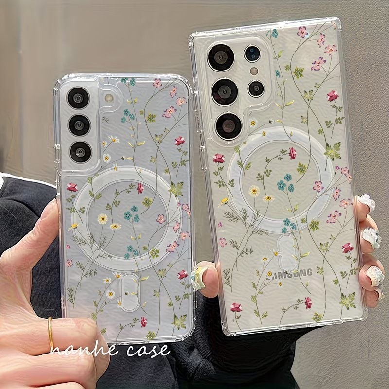 Phone Accessories And Cases - 플로럴 패턴 자석형 휴대폰 케이스 (삼성
