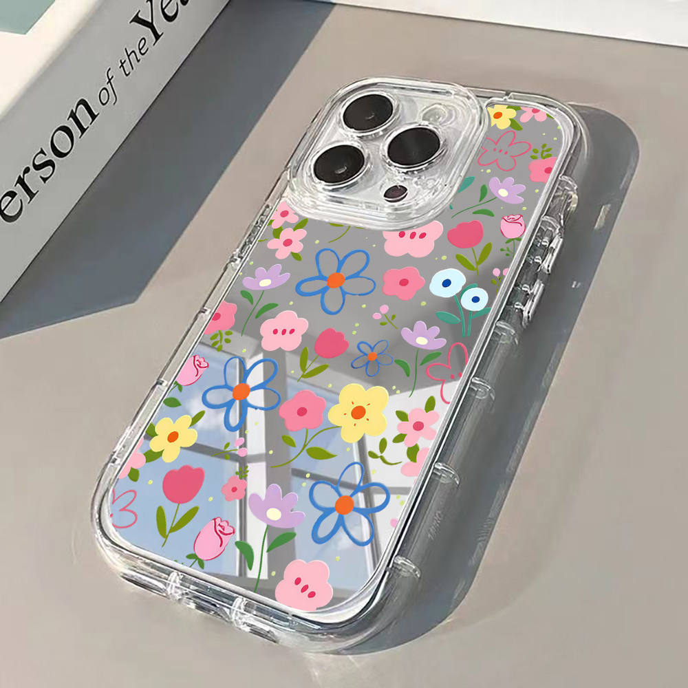 Phone Accessories To Sell - 한국 스타일 꽃무늬 실버 미러 폰