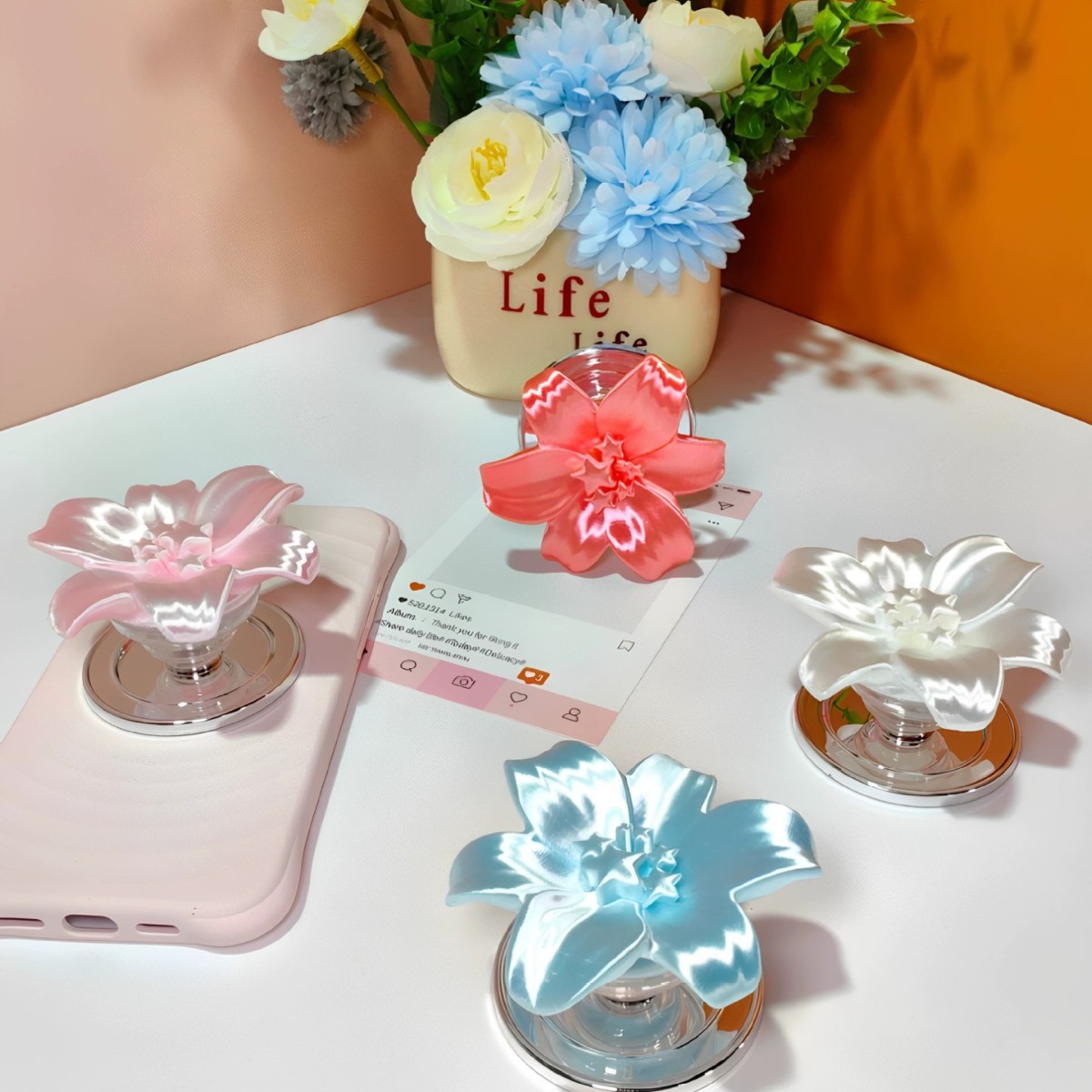 글로시 펄 릴리 플라워 마그네틱 폰 그립 홀더 카와이  - Phone Accessories And Cases 리뷰 및 가격